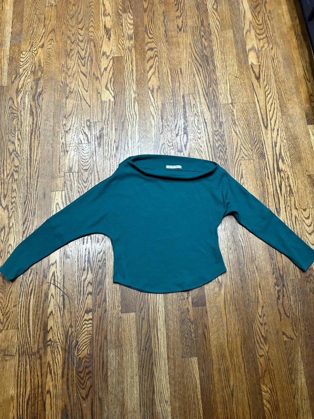 Free People Boat Neck Thermal Top – XL – Deep Teal Boho Oversized Cozy
